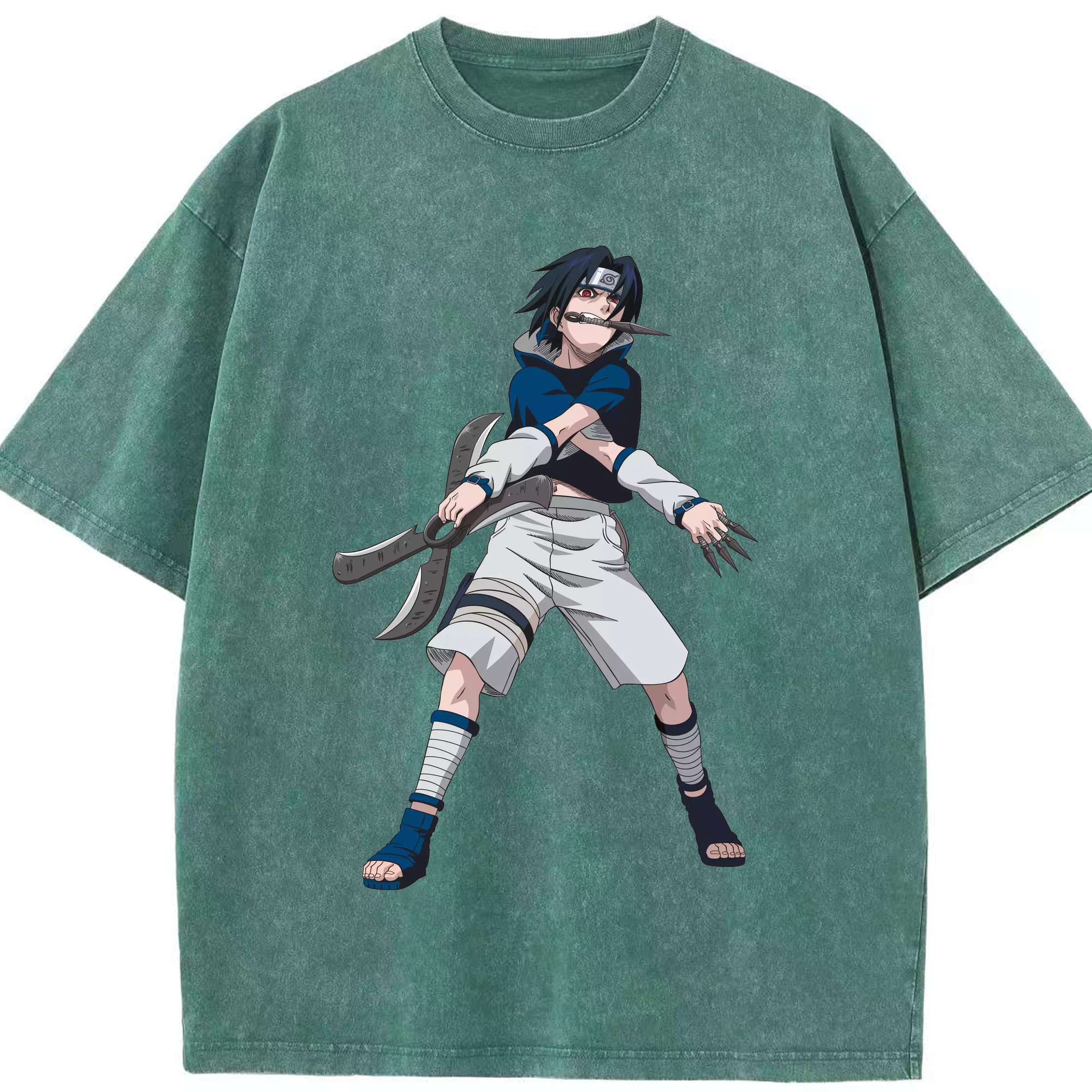 （画像用） NARUTO -ナルト- うちは サスケ Uchiha Sasuke 綿100% ヴィンテージ風 半袖Tシャツ（フロントプリント）